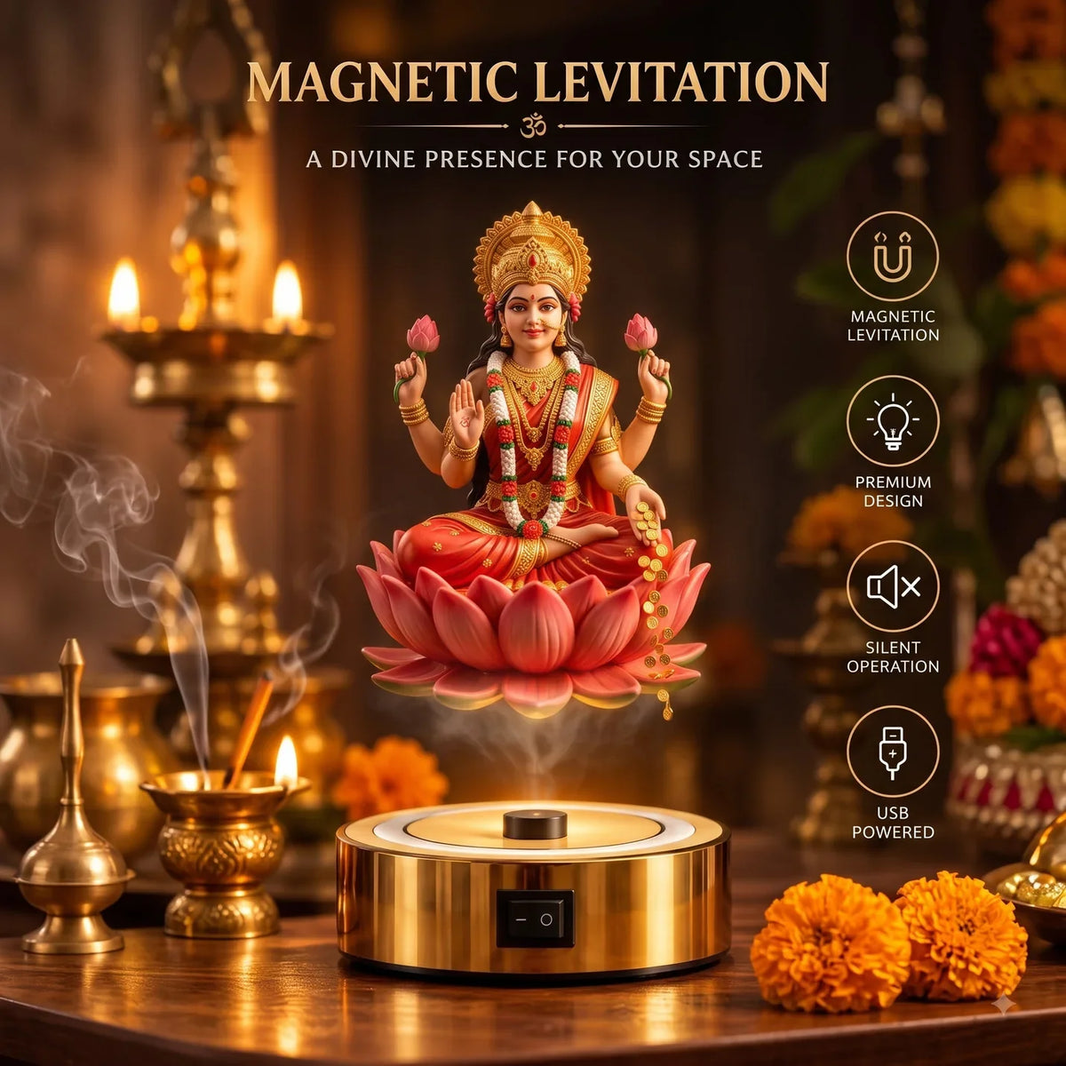 🌸 Floating Lakshmi Ji LED Levitation Idol ✨ | Divine Home Décor in Just ₹499