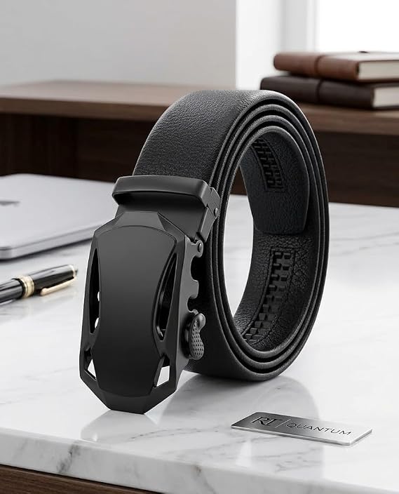 Men’s Genuine Leather Belt with Classic Metal Buckle, Adjustable Casual and Formal Waist Belt for Jeans, Trousers and Office Wear