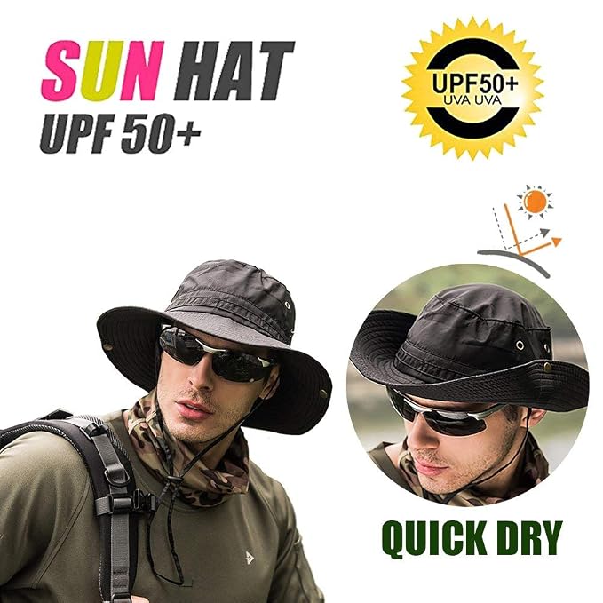 GUSTAVE Bucket Hat UPF 50 Waterproof Wide Brim Trekking Black One Size