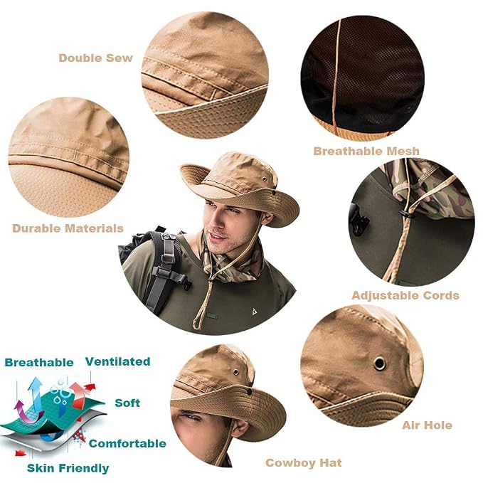 GUSTAVE Bucket Hat UPF 50 Waterproof Wide Brim Trekking Black One Size