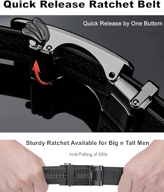 Contacts Genuine Leather Belt for Men with Easier Adjustable Autolock Buckle - Micro Adjustable Belt Fit Everywhere |Formal & Casual | Gift Box