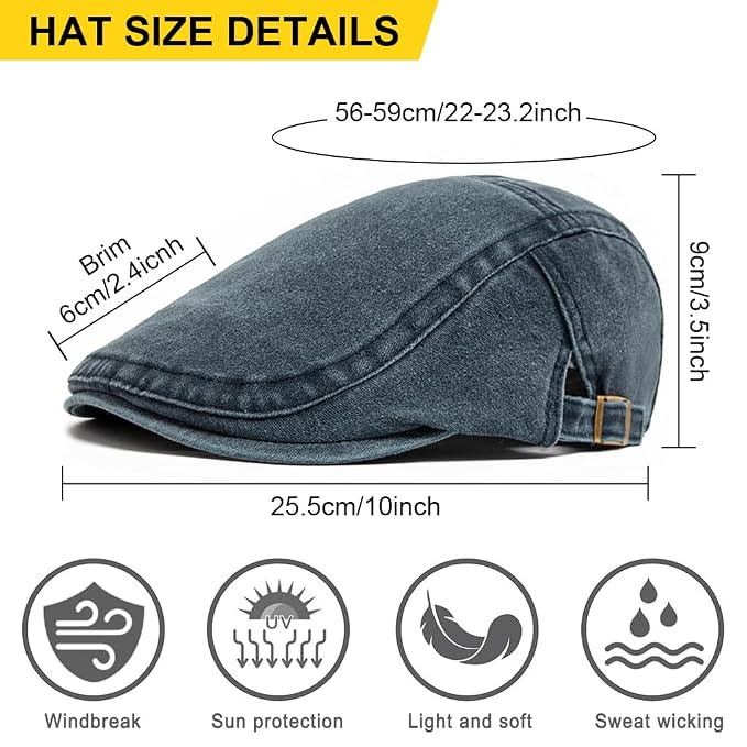 GUSTAVE® Vintage Winter Newsboy Cap Adjustable Cotton Blend Gatsby Ivy Hat, Warm Retro Cabbie Cap for Cold Weather, Stylish & Breathable Fashion Accessory