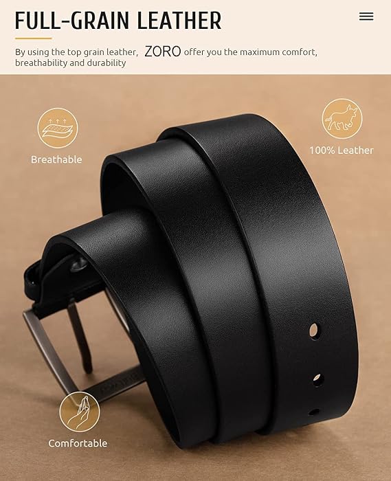 ZORO Men's Genuine Leather Belt for Men | Black,Brown,Tan