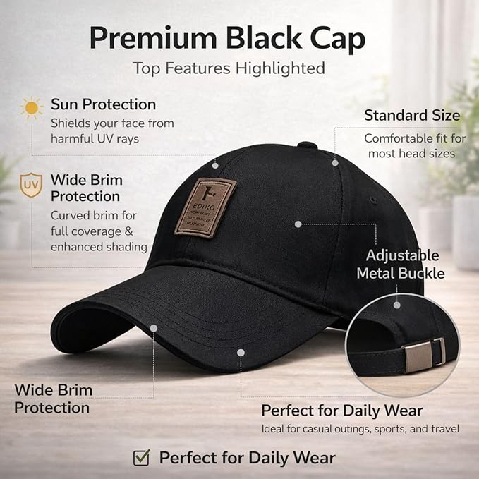 Baseball Cap for Men Original Adjustable Unisex Cap, Mens Caps Stylish, All Sports Type Caps or Hats, Free Size, UV Protection, Sports Cap for Men's, Outdoor Casual Wear