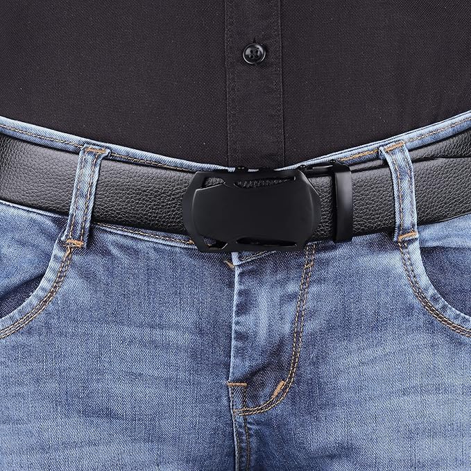 Men’s Genuine Leather Belt with Classic Metal Buckle, Adjustable Casual and Formal Waist Belt for Jeans, Trousers and Office Wear