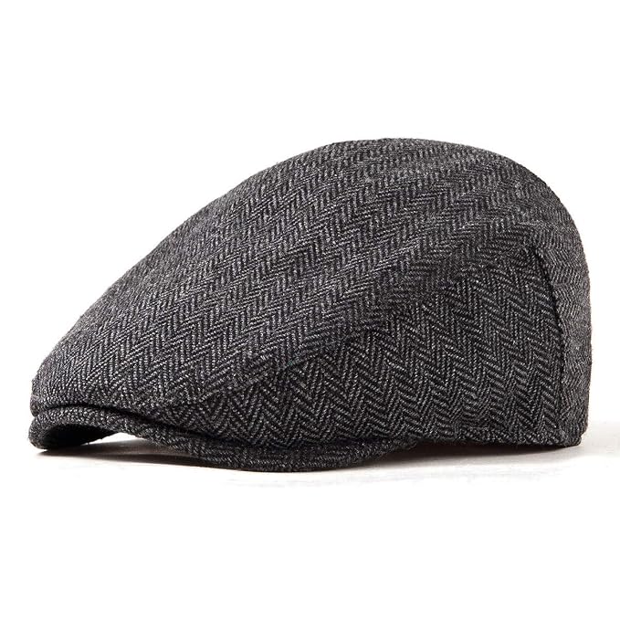 Men Ivy Gatsby Newsboy Cap - Classic Wool Blend Tweed Flat Cap Cabbie Hat Men