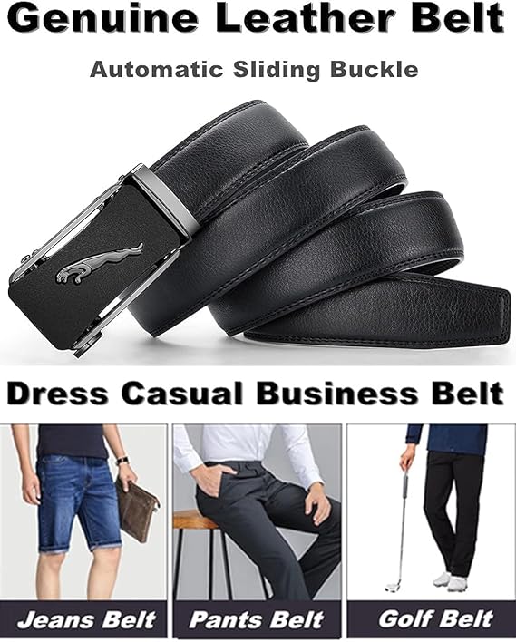 Contacts Genuine Leather Belt for Men with Easier Adjustable Autolock Buckle - Micro Adjustable Belt Fit Everywhere |Formal & Casual | Gift Box