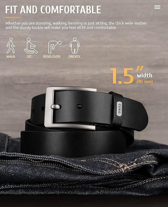 ZORO Men's Genuine Leather Belt for Men | Black,Brown,Tan