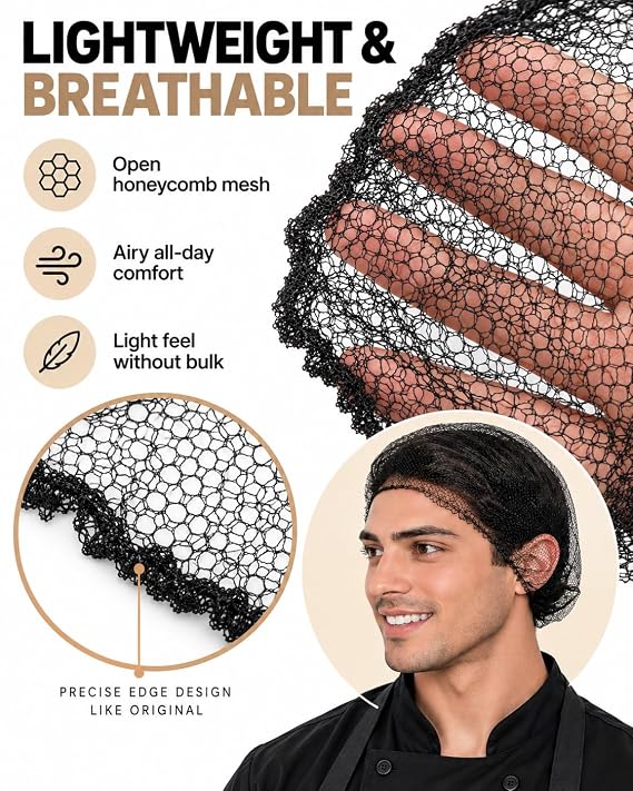 Nylon Hair Net Black 24inch, Durable Hair Nets Food Service. 100Pcs Disposable Hairnets for Sleeping/Equestrian/Commercial/for Women & Men.
