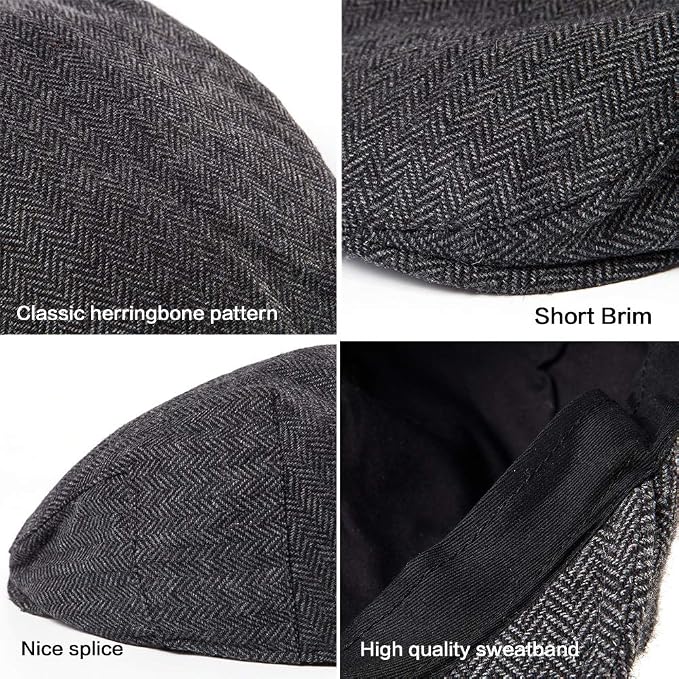 Men Ivy Gatsby Newsboy Cap - Classic Wool Blend Tweed Flat Cap Cabbie Hat Men