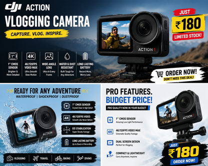 🔥Action Vlogging Camera with 1'' CMOS & 4K/120fps Video Max in Just Rs 180🔥