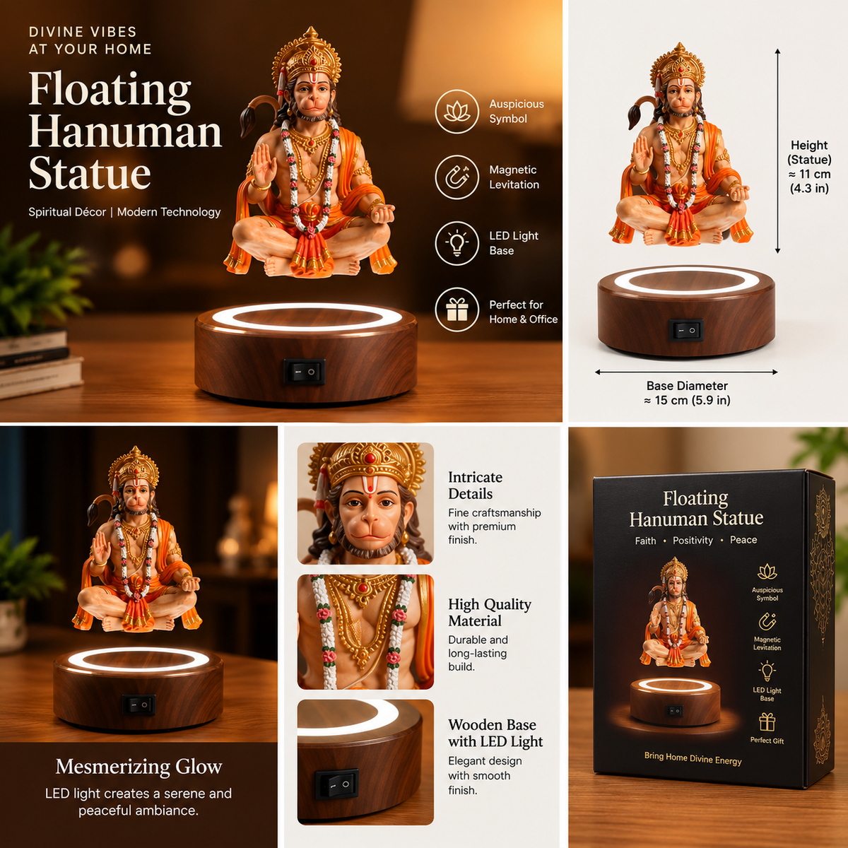 🕉️ Floating Hanuman Ji LED Levitation Lamp – Divine 3D Magnetic Levitation Décor