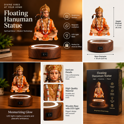 🕉️ Floating Hanuman Ji LED Levitation Lamp – Divine 3D Magnetic Levitation Décor