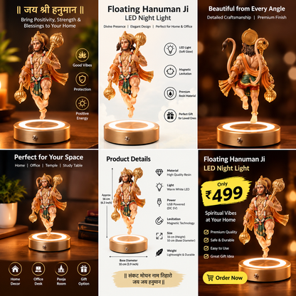 🕉️ Floating Hanuman Ji LED Levitation Lamp – Divine 3D Magnetic Levitation Décor