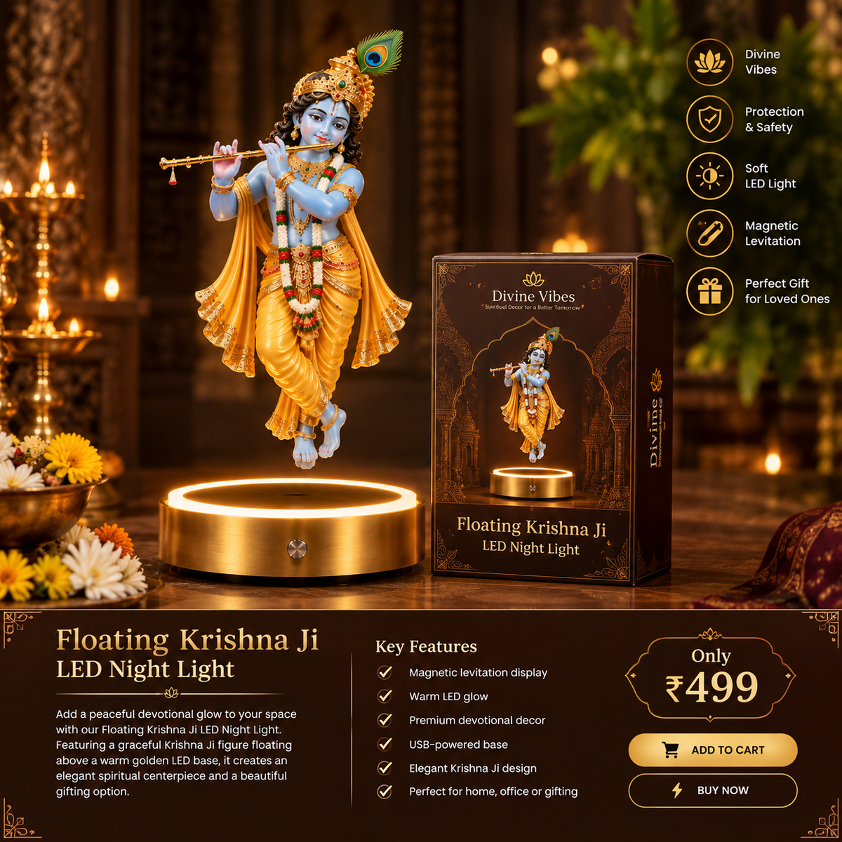 🕉️ Floating Krishna Ji LED Levitation Lamp – Divine 3D Magnetic  Levitation decor
