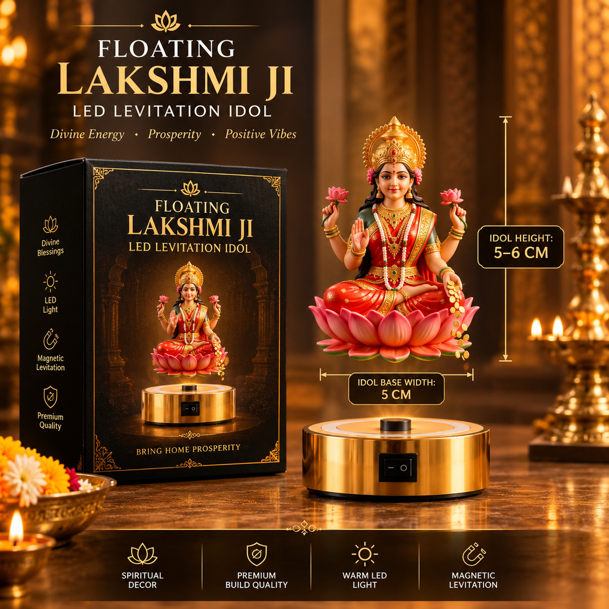 🌸 Floating Lakshmi Ji LED Levitation Idol ✨ | Divine Home Décor in Just ₹499