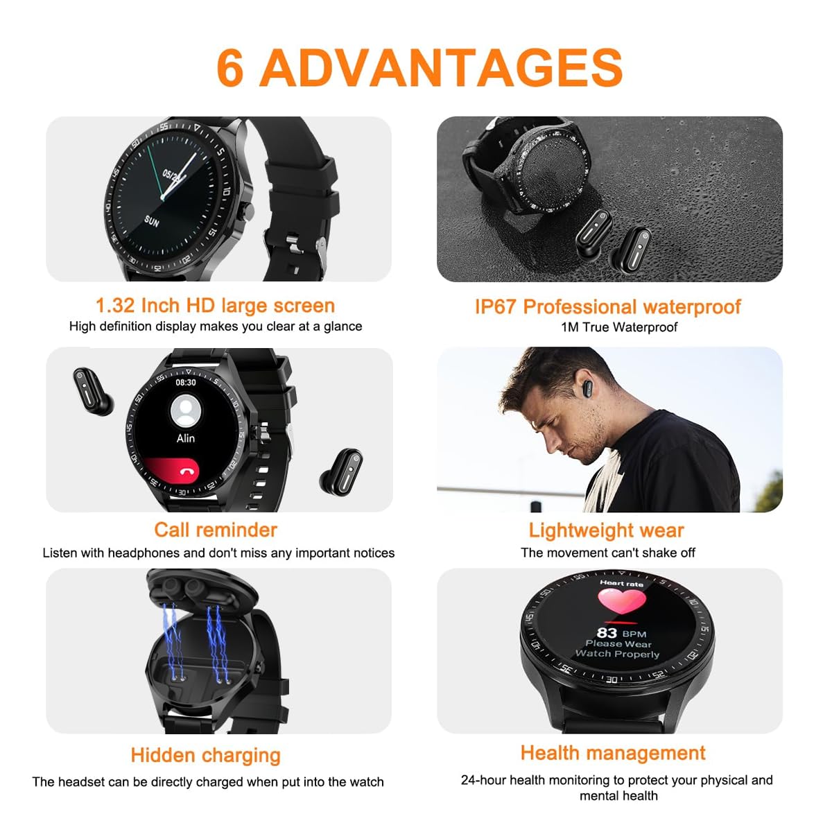 Smart Watch with Earbuds, 1.32 Inch Round Fitness Watch X7, 2 in 1 Bluetooth Watch with Step,Calories,Sleep Monitor,Heart Rate Blood Pressu-re...