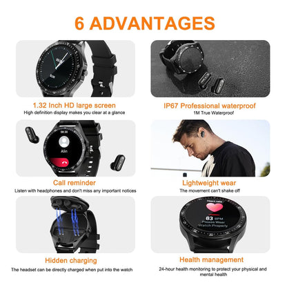 Smart Watch with Earbuds, 1.32 Inch Round Fitness Watch X7, 2 in 1 Bluetooth Watch with Step,Calories,Sleep Monitor,Heart Rate Blood Pressu-re...