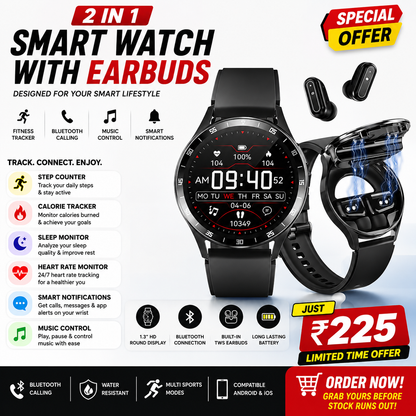 Smart Watch with Earbuds, 1.32 Inch Round Fitness Watch X7, 2 in 1 Bluetooth Watch with Step,Calories,Sleep Monitor,Heart Rate Blood Pressu-re...